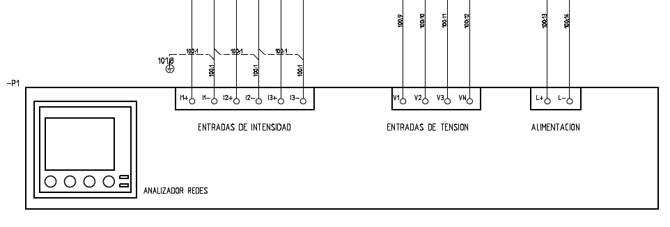 Ejemplo de representación de un analizador de redes en un esquema eléctrico